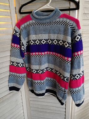 NEW MOVES '90s Size Unknown Color Block Argyle Knitted Sweater No Material Tag